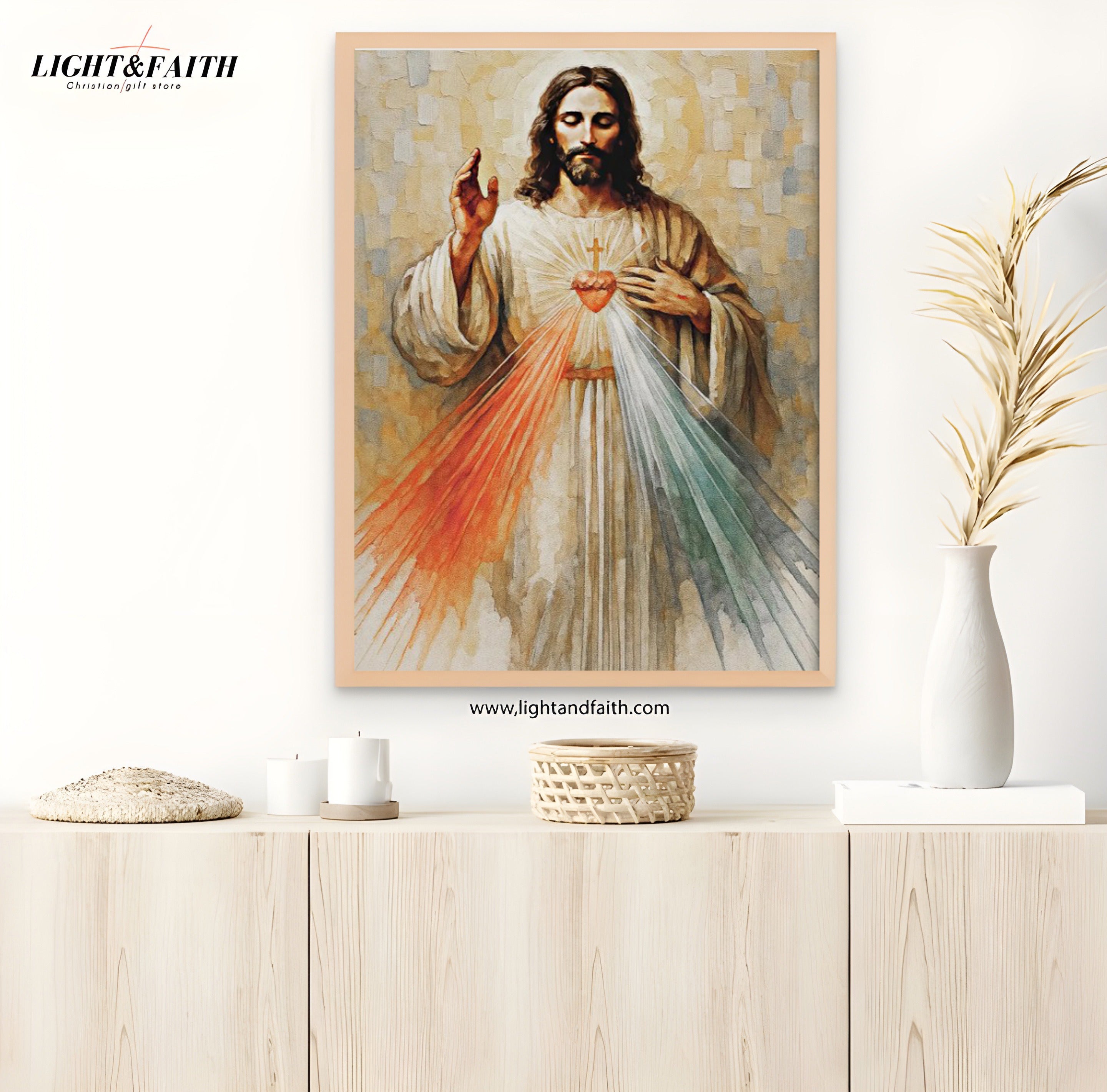 Sacred Heart of Jesus Divine Mercy Wall Poster, Catholic Christian Religious Art, Inspirational Jesus Christ for Living Room or Church